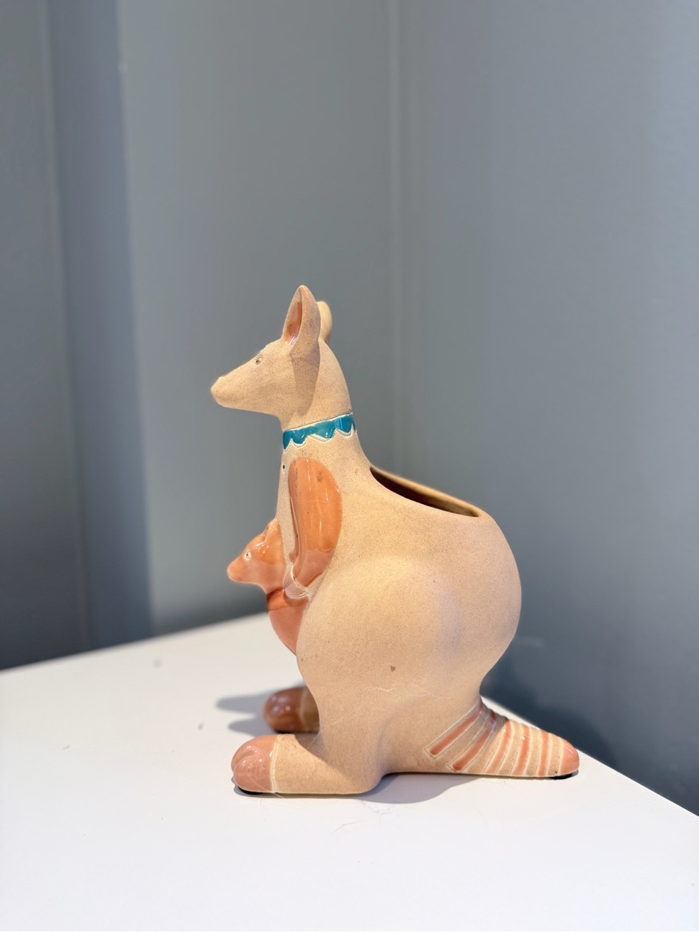 Handcrafted Ceramic Mother & Baby Kangaroo vase in Peach and Cream
